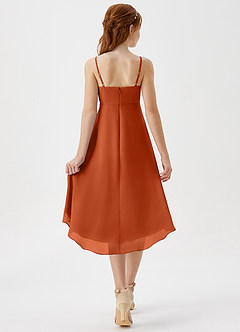 Azazie Mariam Junior Robe Trapèze en Mousseline de soie Plissée Orange Brûlée image2