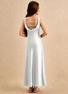 Azazie Raspberry Girls Formal Flower Girl Dresses White A-Line Pleated Stretch Satin Dress image2