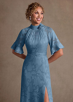 Azazie Hypatia Klänningar till brudens mor Klä Tubklänning i Blommig Utbrändhet Plisserad Stålblå image6