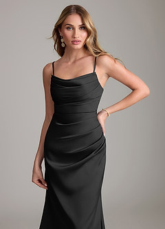 Azazie Lucille Bridesmaid Dresses Black Mermaid Strapless Stretch Satin Convertible Dress image5