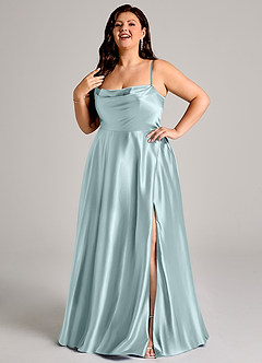 Azazie Elle Bridesmaid Dresses Mist A-Line with Pockets Metallic Satin Dress image9