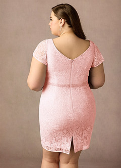 Azazie Lucilia Vente finale Robe Fourreau en Dentelle Rose Pâle image11
