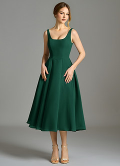 Azazie Amalie 신부 들러리 드레스 A라인 주름진 쉬폰 티 길이 드레스 image4