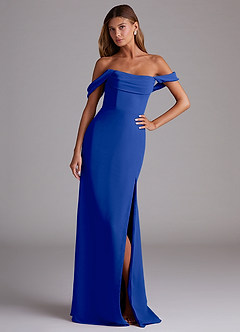 Azazie Saige Bridesmaid Dresses Royal Blue A-Line Off the Shoulder Chiffon Convertible Dress image4