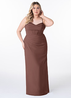 Azazie Mai Bridesmaid Dresses Espresso Sheath Pleated Chiffon Dress image7