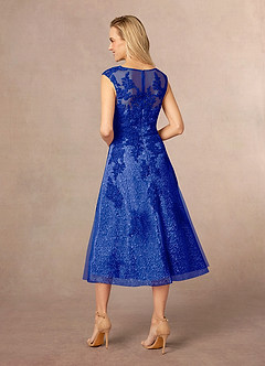 Azazie Flynn Abiti per la Madre della Sposa Abito A-Line in Tulle in Pizzo con Scollo a Barca Blu Reale image3