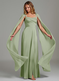 Azazie Niveah Robes de demoiselle d'honneur Robe Trapèze Convertible en Satin extensible Sans bretelles Vert Sauge image1