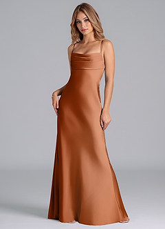 Azazie Seema Abiti da Damigella Abito Sirena in Raso Elasticizzato Corsetto Rame image3