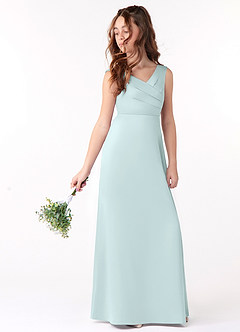 Azazie Sadia Junior Sea Glass A-Line Pleated Stretch Satin Dress image1