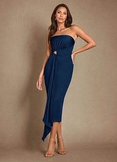 Azazie Dinanta vestidos de madre de la novia Vestido de Azul Marino Oscuro de Gasa de Columna con Plisado image1