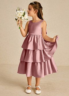 Azazie Margery Blumenmädchenkleider A-Linie Schleifen Stretch-Satin Kleid Altrosa image4