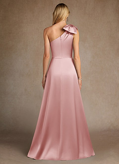 Azazie Easton Mère de la mariée Robes Robe Trapèze en Satin extensible Une épaule Rose Poudré image3