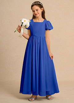 Azazie Lilia Girl Blumenmädchenkleider A-Linie mit ärmel Chiffon Kleid Königsblau image1