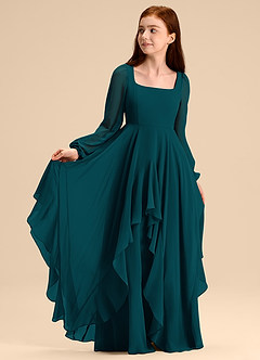 Azazie Clara Junior Pine A-Line Blouson Chiffon Dress image7