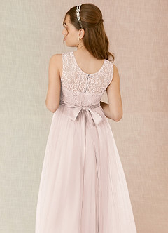 Azazie Georgette Junior Rose Petal A-Line Lace Tulle Dress image7
