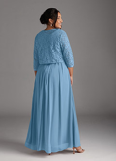 Azazie Ainsling Mother of the Bride Dresses Steel Blue A-Line Square Neckline Lace Chiffon Dress image17