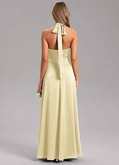 Azazie Tracie Robes de demoiselle d'honneur Robe Trapèze en Satin extensible Fente Latérale Sorbet Citron image2