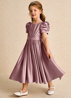 Azazie Miriam Flower Girl Dresses Dusty Rose Ball-Gown Pleated Matte Satin Dress image7