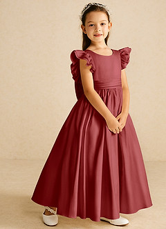 Azazie Piglette Flower Girl Dresses Rust A-Line Bow Matte Satin Dress image5
