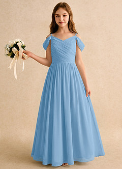 Azazie Chelo Girls Formal Blumenmädchenkleider A-Linie Plissee Chiffon Kleid Puderblau image3