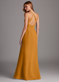Azazie Manila Bridesmaid Dresses Butterscotch Sheath V-Neck Chiffon Dress image2