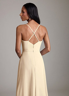 Azazie Naeem Bridesmaid Dresses Champagne A-Line V-Neck Ruffle Chiffon Dress image7