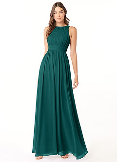 Azazie Luz Abiti da Damigella Abito A-Line in Chiffon Pizzo Verde Pavone image3