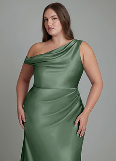 Azazie Emerson Robes de demoiselle d'honneur Robe Sirène en Satiné métallisé Épaules dénudées Eucalyptus image12