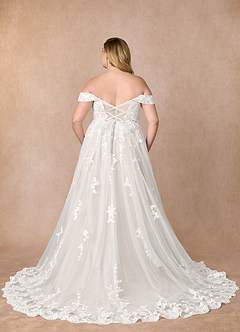 Azazie Botanica Vestidos de novia Vestido de Diamante Blanco de Tul de Acampanado con Encaje image9