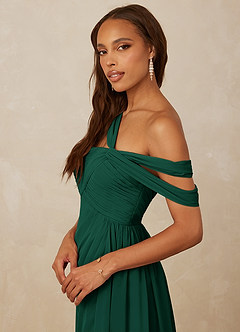 Christian Siriano Bridal for Azazie 1014 Bridesmaid Dresses Emerald A-Line Off the Shoulder Chiffon Dress image2