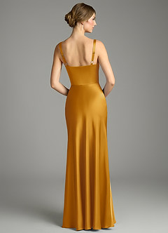 Azazie Alouette Bridesmaid Dresses Butterscotch Mermaid Pleated Stretch Satin Dress image2