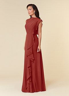 Azazie Narine Mother of the Bride Dresses Terracotta A-Line High Neckline Pleated Chiffon Dress image2