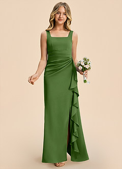 Azazie Adrienne Junior Basil Sheath Pleated Stretch Satin Dress image4