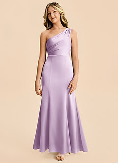 Azazie Ren Junior Frosted Lilac A-Line Pleated Stretch Satin Dress image5