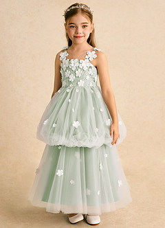 Azazie Teacup Flower Girl Dresses Ivory Dusty Sage Ball-Gown Lace Tulle Dress image8
