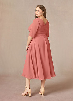 Azazie Naomi Mère de la mariée Robes Robe Trapèze en Mousseline de soie Col bateau plissé Rose Saumon image13