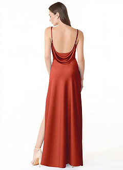 Azazie Alaija Bridesmaid Dresses Rust Mermaid Side Slit Stretch Satin Dress image4