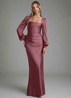 Azazie Brianna Robes de demoiselle d'honneur Robe Sirène en Satin extensible Corset Rose Du Désert image4