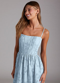 Azazie Delphina Bridesmaid Dresses Sky Blue A-Line Strapless Floral Burnout Convertible Dress image2