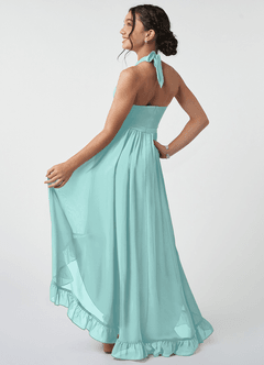Azazie Hermione Junior Aqua A-Line Chiffon Dress image9