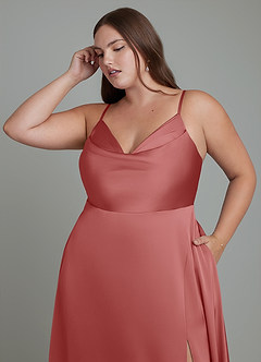 Azazie Sarella Robes de demoiselle d'honneur Robe Trapèze en Satin extensible Plissé Antique Rose image9