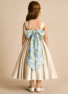 Azazie Doodlebug vestidos de niña de las flores Vestido de Champán de Satin Mate de Corte En A con Lazo image1