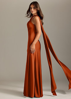 Azazie Kinsley Vestidos de damas de honor Vestido de Naranja Quemada de Satén Elástico de Corte Sirena con Corte Lateral image4