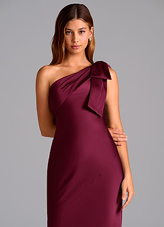 Azazie Yuanna Bridesmaid Dresses Burgundy Mermaid One Shoulder Stretch Satin Dress image7