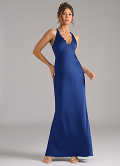 Azazie Tianna Bridesmaid Dresses Royal Blue Sheath Stretch Satin Dress image5