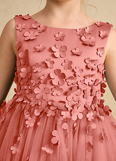 Azazie Lana Flower Girl Dresses Salmon Pink A-Line Sleeveless Matte Satin Dress image6