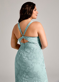 Azazie Mero Bridesmaid Dresses Mist Sheath Pleated Floral Burnout Dress image12