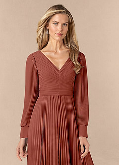 Azazie Zina At-home Try On Dresses Agave A-Line Pleated Chiffon Dress image5