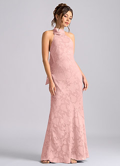 Azazie Velli Bridesmaid Dresses Powder Pink Mermaid High Neck Floral Burnout Dress image5