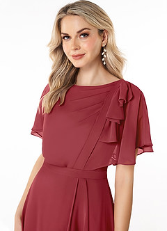 Azazie Aaliyah Modest Bridesmaid Dresses A-Line Scoop Pleated Chiffon Floor-Length Dress image5